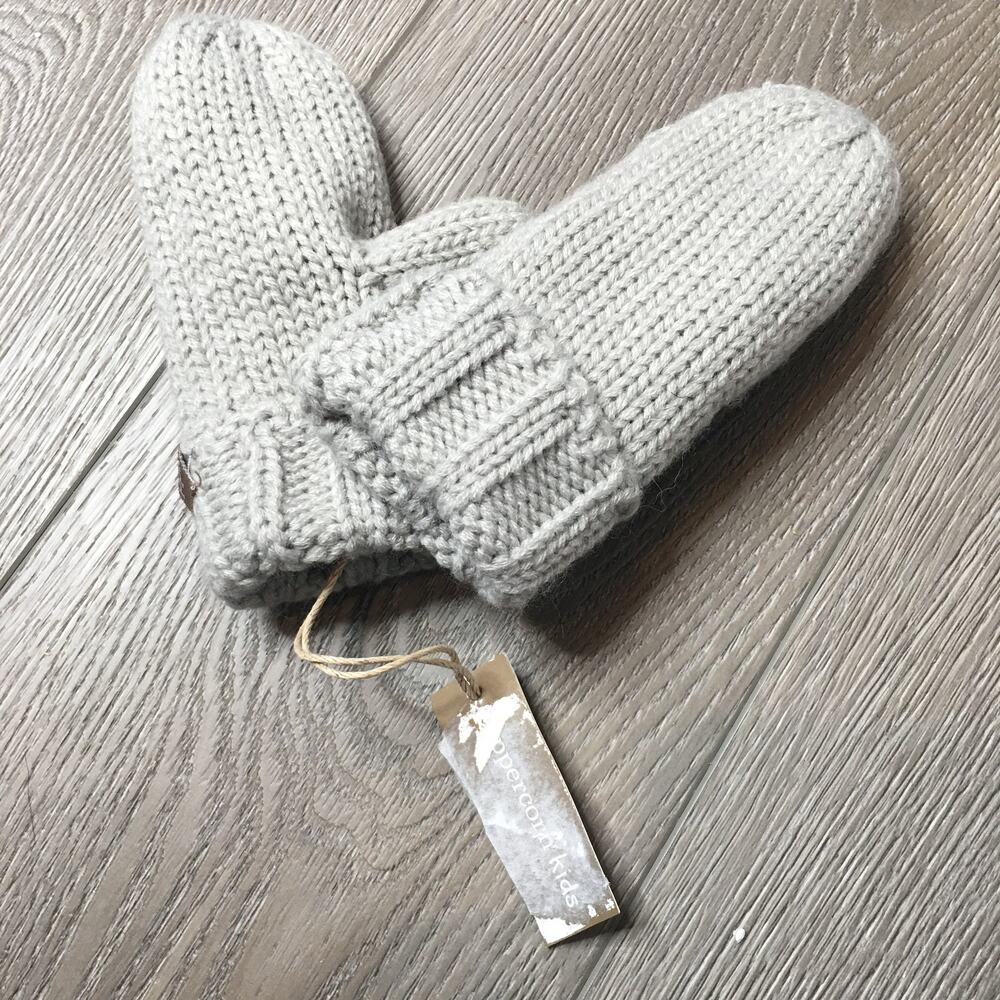 NWT Peppercorn Kids Light Grey Chunky Knitted Winter Mitten Gloves S/M 1-3Y